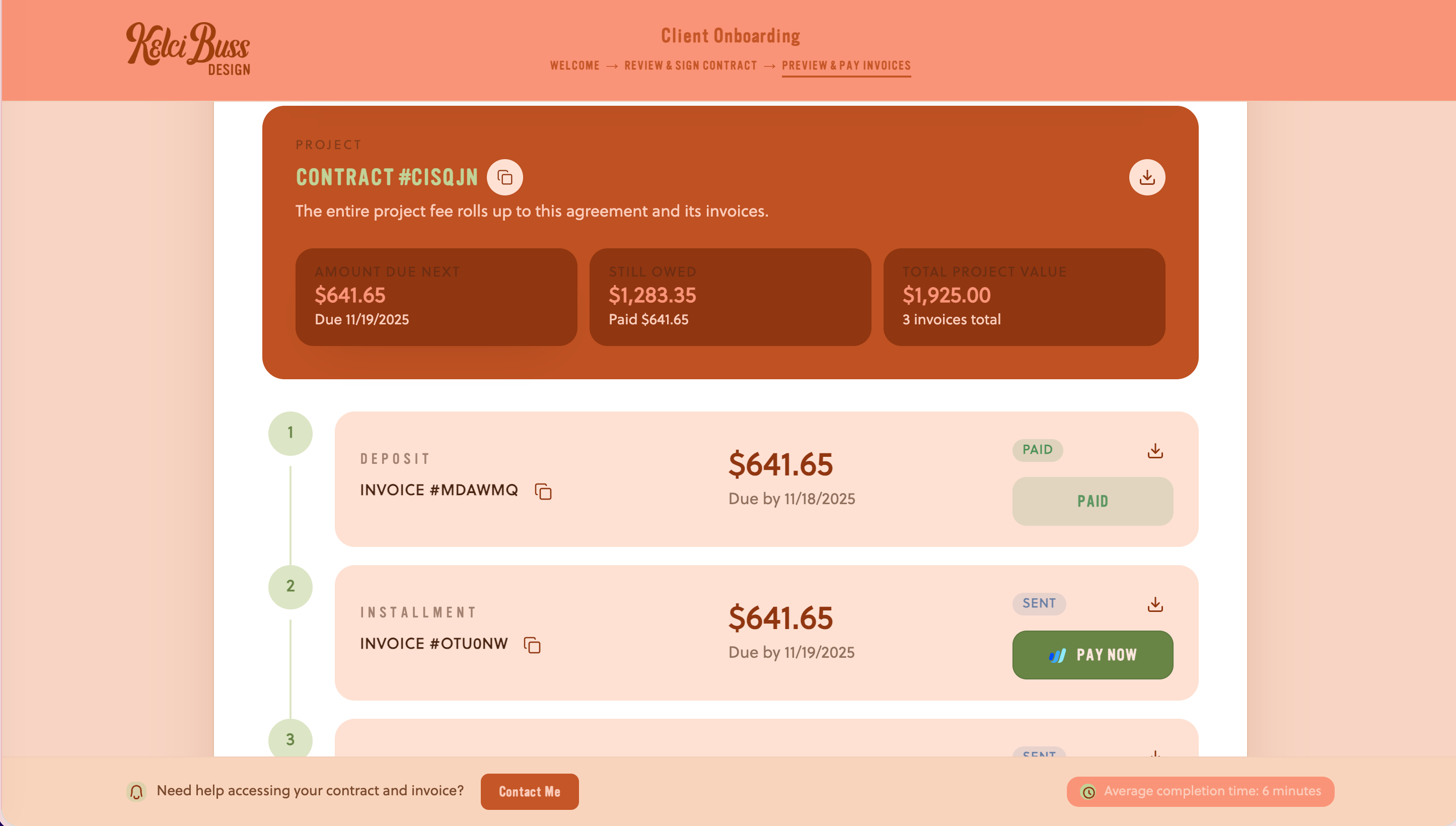 Kelci Buss Design invoices